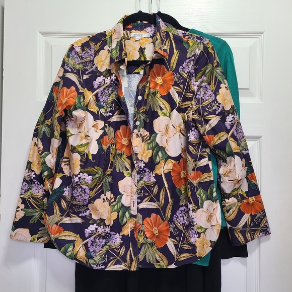 Chico's Tops - Chico's Vibrant Floral Button Down‎ Shirt - Purple, Orange, Cream